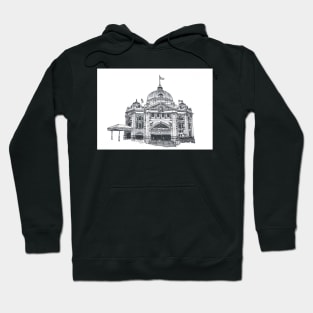 Flinders Street Station Melbourne. Hand Drawn Pen and Ink Hoodie